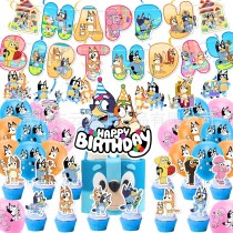 Bluey パーティーデコレーション用品セット 誕生日ケーキフラッグ 雰囲気小道具 パーティー用品