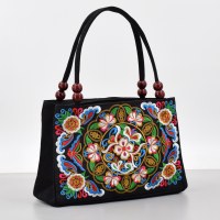 両面刺繍ハンドバッグ、木製ビーズアクセサリー、ダブルジッパーハンドバッグ、ポータブル携帯電話ウォレット