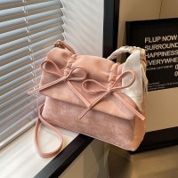 ピンク甘いシルクスカーフ弓ショルダー脇の下バッグ女性のための 2024 新スタイルプリーツクロスボディバッグ大容量通勤バッグ