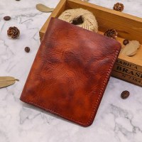 複数のカードスロットを備えた一層目の牛革ウォレット、植物タンニンなめしレザーウォレット、プリーツレトロ縦型ミニウォレット