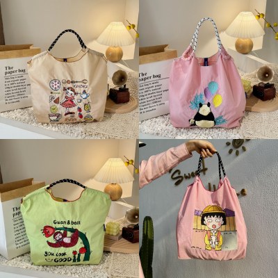 環境に優しいバッグ、絶妙な刺繍入りナイロンショッピングバッグ、 手持ち の女性用ショルダーバッグ