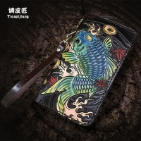 本革財布メンズ卸売ハンドメイドレザーバッグレディースレザーウォレット第一層牛革財布レザーカービングバッグ