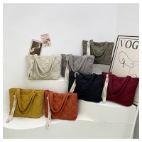 新しい冬の綿とリネンのバッグ、シンプルなデザイン、柔らかい菱形刺繍糸、綿の衣類、ポータブルショルダーバッグ、レディースバッグ