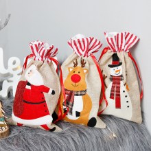 クリスマス装飾用品リネン立体刺繍ハンドバッグ子供のギフトバッグキャンディーバッグ保存袋