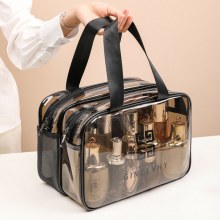 透明化粧品バッグ、二層大容量トラベル収納バッグ、乾湿分離スイミングジムバッグ、防水トイレタリーバッグ