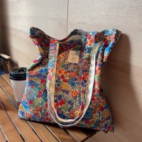 レトロな文学的で芸術的な牧歌的なスタイルの花柄コットンバッグシングルショルダーレディース怠惰なスタイル