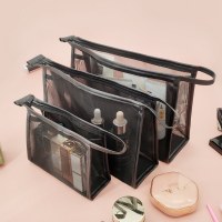 メッシュ化粧品バッグ、女性のポータブル三角バッグ、口紅、ポータブルトイレタリーバッグ、スキンケア製品の収納、大容量