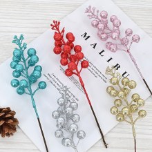 クリスマスデコレーション 15 ゴールド、赤、シルバーのグリッターパウダー模擬フルーツ束クリスマスツリーガーランド diy アクセサリー装飾
