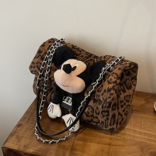 カジュアル通勤大容量ヒョウ柄バッグ女性のための 2024 新しいワンショルダークロスボディミッキー人形バッグ秋冬トートバッグ