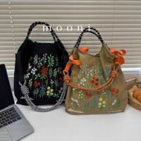 日本の花と草の刺繍エコバッグショッピングバッグ刺繍ナイロン