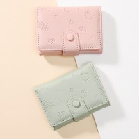 新しいかわいい PU 財布女性のためのインショート漫画プリント無地小さな新鮮なカードホルダー多機能三つ折り財布