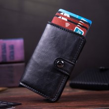 カードホルダー クレイジーホース PU カードホルダー 盗難防止クレジットカードボックス アルミニウム合金カードボックス X-4