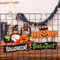 ハロウィーンの木製スマイリーカボチャハウスカードフロア - ドアドアハンギングホーム家具小道具