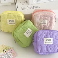 キルティングフラワー収納バッグ、キャンディーカラーのトラベルヘッドフォン小銭入れ、高見えする学生用ポータブルコンパクトおばさんタオルバッグ