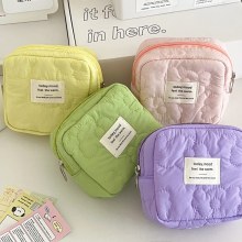キルティングフラワー収納バッグ、キャンディーカラーのトラベルヘッドフォン小銭入れ、高見えする学生用ポータブルコンパクトおばさんタオルバッグ
