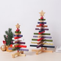 新しい木製回転クリスマスツリー装飾品窓装飾ホームデスクトップ装飾品ビルディングブロックギフト卸売
