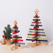 新しい木製回転クリスマスツリー装飾品窓装飾ホームデスクトップ装飾品ビルディングブロックギフト卸売