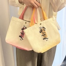 大容量キャンバスバッグ学生ハンドバッグ漫画かわいいハンドキャリーランチギフトバッグ女性のための