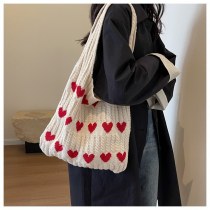 ニットラブトートバッグ、小さくて新鮮でシンプルでファッショナブルな織りバッグ、パーソナライズされたスタイリッシュなショルダーバッグ