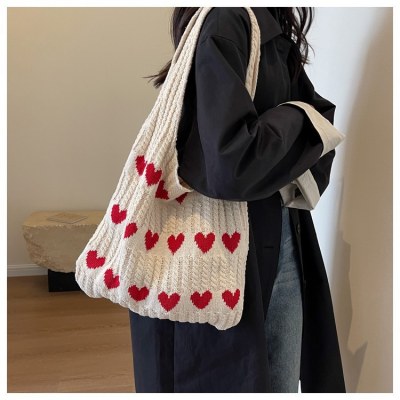 ニット ラブトートバッグ、小さくて新鮮でシンプルでファッショナブルな織りバッグ、パーソナライズされたスタイリッシュなショルダーバッグ