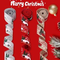 クリスマスツリーの装飾車のプリント模造リネンリボン DIY ギフトボックスストラップクリスマスリボンウェビングリボン