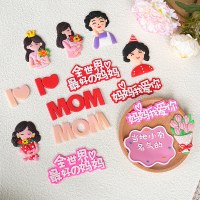 ソフトクレイ母の日ケーキデコレーションオーナメントソフトラバーエプロン誕生日帽子花万歳ママドレスアッププラグイン