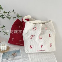 Bufan Liangpin/レター刺繍ショルダーバッグレディース文学 コーデ ュロイ大容量トートバッグハンドショッピングバッグ