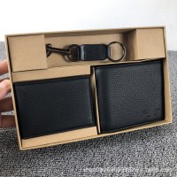 メンズ老眼エンボスショートビジネスカジュアル牛革折りたたみ財布カードホルダーキーホルダーギフトボックス