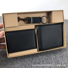 メンズ老眼エンボスショートビジネスカジュアル牛革折りたたみ財布カードホルダーキーホルダーギフトボックス