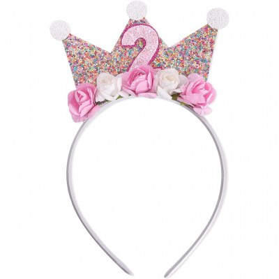 子供の誕生日パーティー装飾ヘッドバンド、花、王冠ヘッドバンド、スパンコール付き王冠ヘッドバンド、パーティー装飾用品