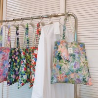 油絵風グリーン花柄ワンショルダーコットンバッグキャンバスバッグニッチアート