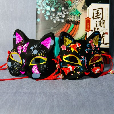 新しい黒スタイル猫フェイスマスク和風ハーフフェイス猫フルフェイス猫フェイスマスクアニメキツネ陰陽師