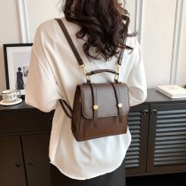 レトロなバックパック英国斜めバックル小さな正方形バッグ通勤学生茶色の小さなバックパック新しいスタイル