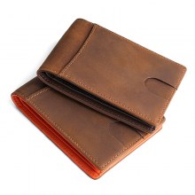 マットウォレットレトロコントラストカラー本革ドル紙幣ホルダーRFID盗難防止カードホルダー