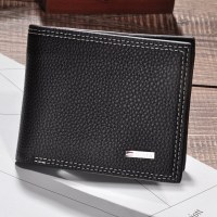 新しい売れ筋メンズライチ柄ショートウォレットルーズリーフ水平バージョン財布PU財布