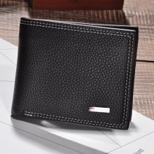 新しい売れ筋メンズライチ柄ショートウォレットルーズリーフ水平バージョン財布PU財布