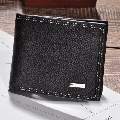 新しい売れ筋メンズライチ柄ショートウォレットルーズリーフ水平バージョン財布PU財布