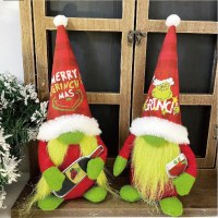 アメリカの新しいクリスマスグリンチグリーン毛むくじゃらのモンスター顔のない老人立体クリスマスオーナメント人形ホリデーデコレーション