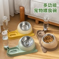 新しいステンレス鋼の犬用ボウル、犬用洗面器、スローフード用ボウル、ペット用水飲み場、猫用ダブルボウル、転倒防止水と餌が一体化した猫用ボウル