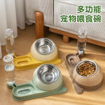 新しいステンレス鋼の犬用ボウル、犬用洗面器、スローフード用ボウル、ペット用水飲み場、猫用ダブルボウル、転倒防止水と餌が一体化した猫用ボウル