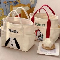漫画刺繍スヌーピーキャンバスバッグ大容量ポータブルショルダーバッグシンプルでファッショナブルなオフィスランチバッグ