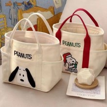 漫画刺繍スヌーピーキャンバスバッグ大容量ポータブルショルダーバッグシンプルでファッショナブルなオフィスランチバッグ