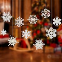 香港愛クリスマススノーフレーク装飾プラスチックホワイトスノーフレークストリングショーケースウィンドウクリスマスツリースノーフレークパーティー会場ペンダント