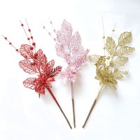 クリスマス装飾ゴールドピンクの花ユリ装飾枝クリスマスツリープラグイン雰囲気用品模擬枝挿し