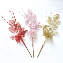 クリスマス装飾ゴールドピンクの花ユリ装飾枝クリスマスツリープラグイン雰囲気用品模擬枝挿し