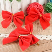 クリスマス弓赤植毛弓クリスマスツリーペンダント装飾卸売ガーランドアクセサリー 12 パック