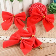 クリスマス弓赤植毛弓クリスマスツリーペンダント装飾卸売ガーランドアクセサリー 12 パック