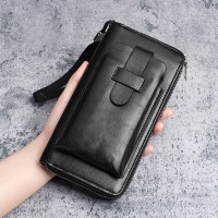 メンズ財布ロングニューレザーウォレットマルチカードスロットウォレットツーインワンメンズビジネスジッパー多機能携帯電話バッグ