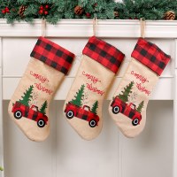 クリスマス装飾用品赤と黒のチェック柄の車のクリスマスツリークリスマスストッキングギフトバッグキャンディストッキングギフトバッグ