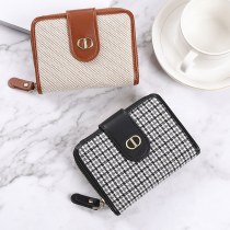 軽い豪華な新しい小さな財布の女性のショートバックル千鳥格子キャンバスマルチカード抗消磁大容量ハイエンド財布